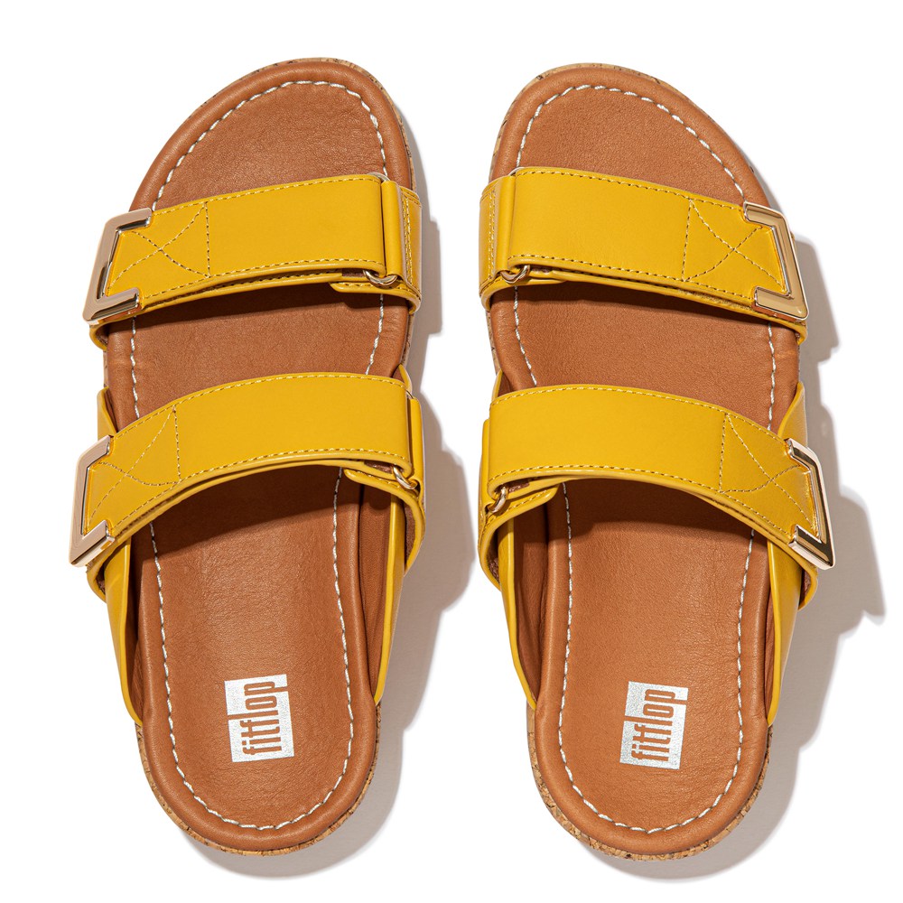 Fitflop Womens Slides Yellow - Remi Adjustable Leather - NJ1253698